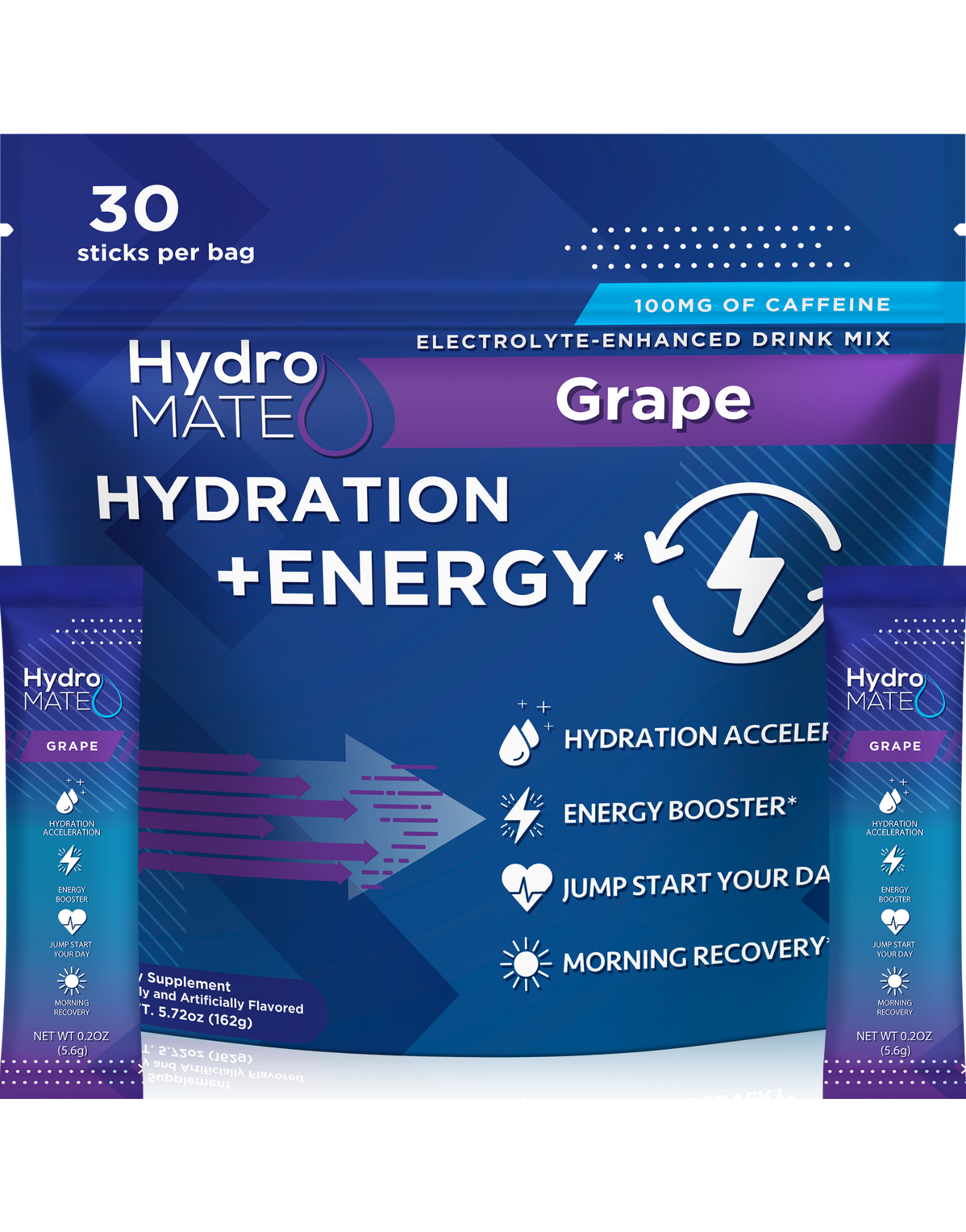 HydroMATE Electrolytes Plus Energy Grape Powder