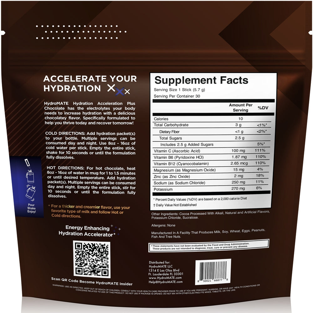 HydroMATE Motivational Time Marked Water Bottle HydroMATE Electrolytes Chocolate Powder 16 Sticks Limited Edition