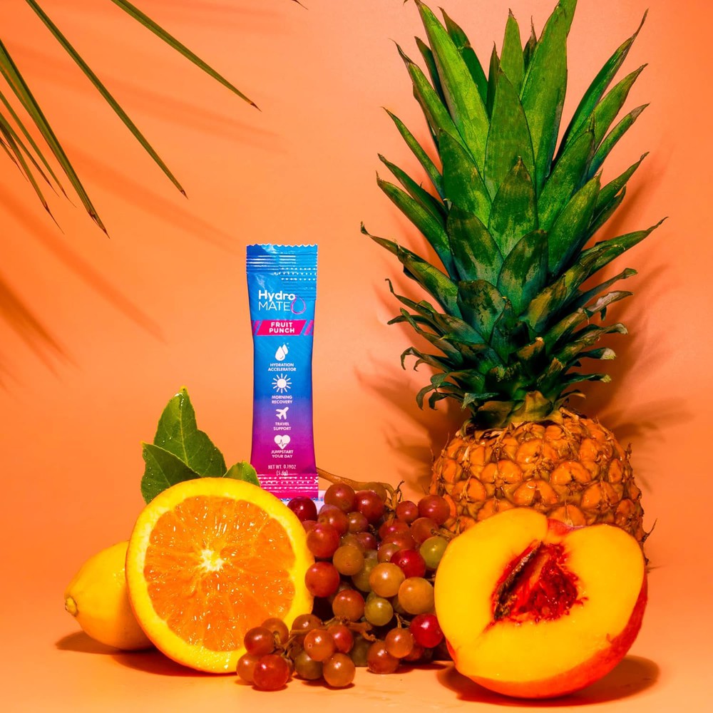 HydroMATE Motivational Time Marked Water Bottle HydroMATE Electrolytes Fruit Punch Powder 16 Sticks Hydration_Accelerator, MCF