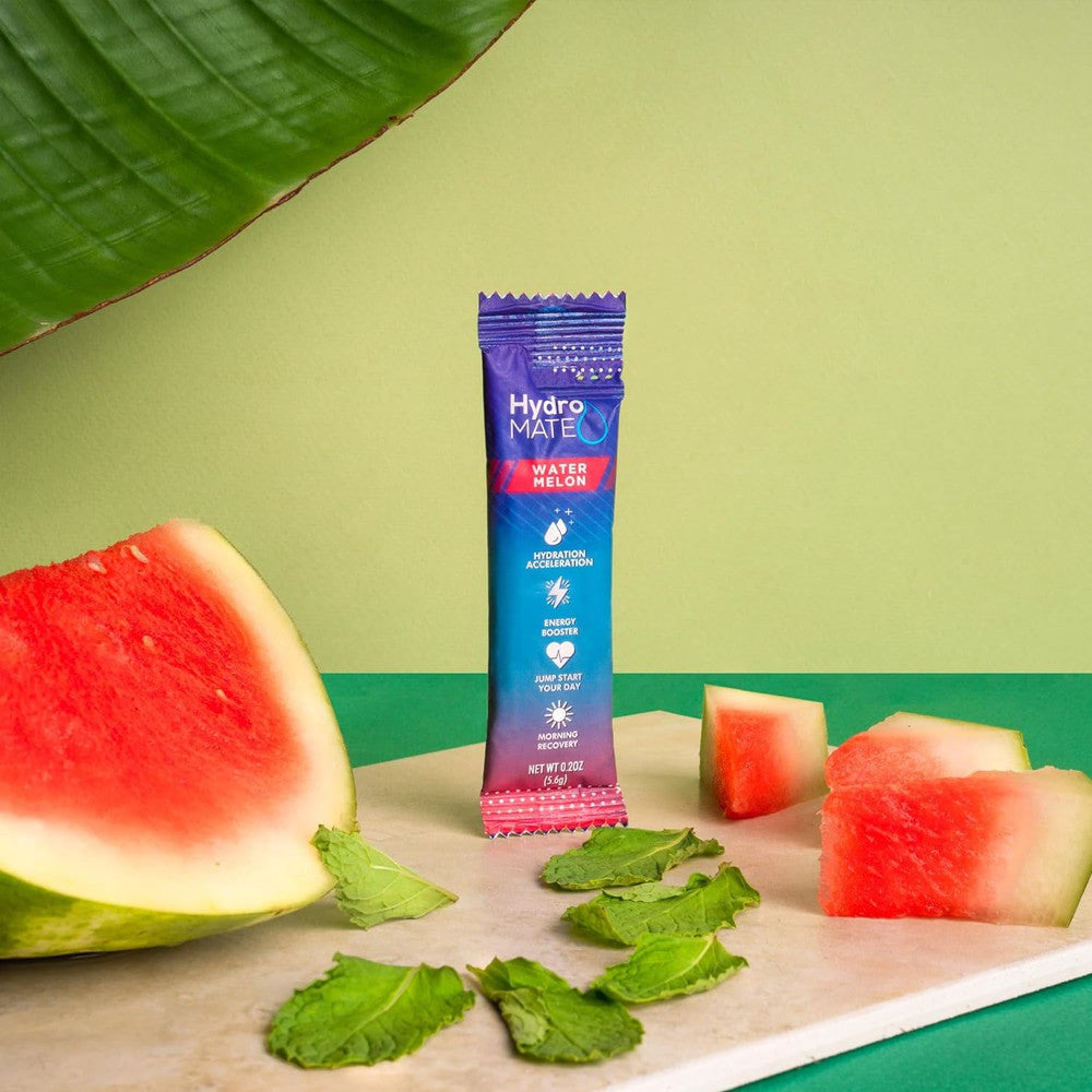 HydroMATE Motivational Time Marked Water Bottle HydroMATE Electrolytes Plus Energy Watermelon Powder 16 Sticks Hydration_Energy, MCF