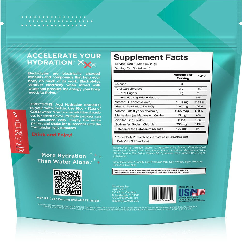 HydroMATE Motivational Time Marked Water Bottle HydroMATE Electrolytes Sugar Free Tropical Punch 16 Sticks Hydration_SugarFree, MCF