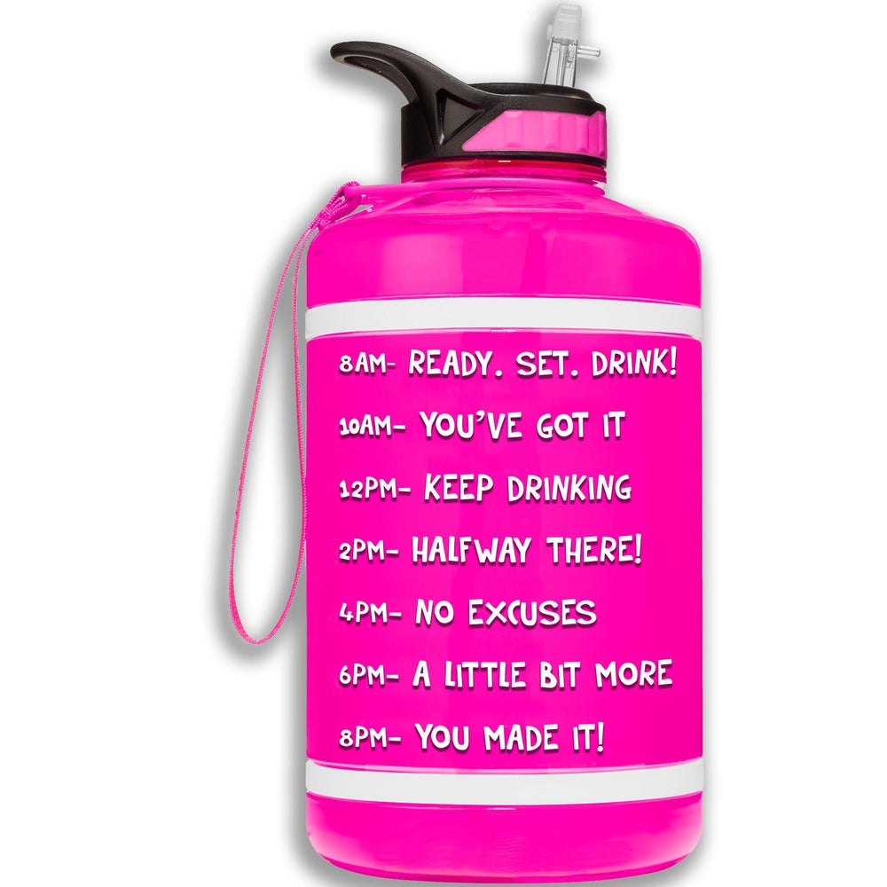 HydroMATE 64 oz Pink Water Bottle with Times Marked and Straw – HydroMate