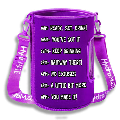 HydroMATE Motivational Time Marked Water Bottle Gallon Insulated Water Bottle Sleeve Purple Accessories, Purple, Sleeve HydroMATE Gallon Insulated Water Bottle Sleeve Carrying Strap Purple HydroMate Time Marked Motivational Water Bottles. Drink more water bottle start to track your water intake daily with encouraging time markings. BPA-FREE Reusable Water Jugs and Water Bottles