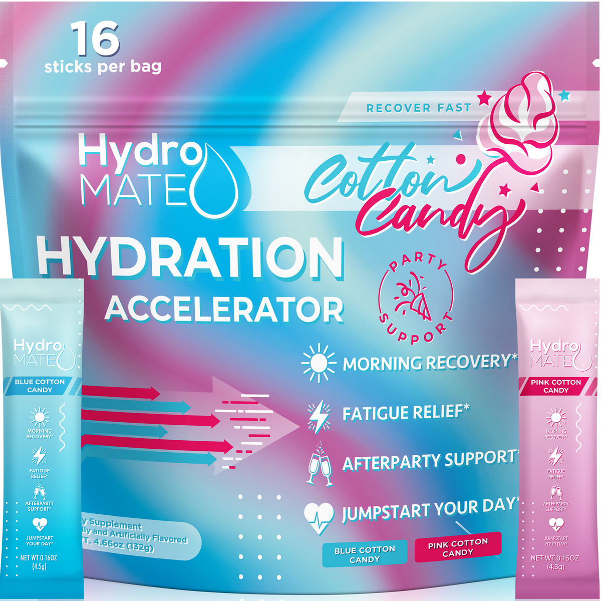 HydroMATE Electrolyte Powder Packs Hydration Accelerator Water Bottles