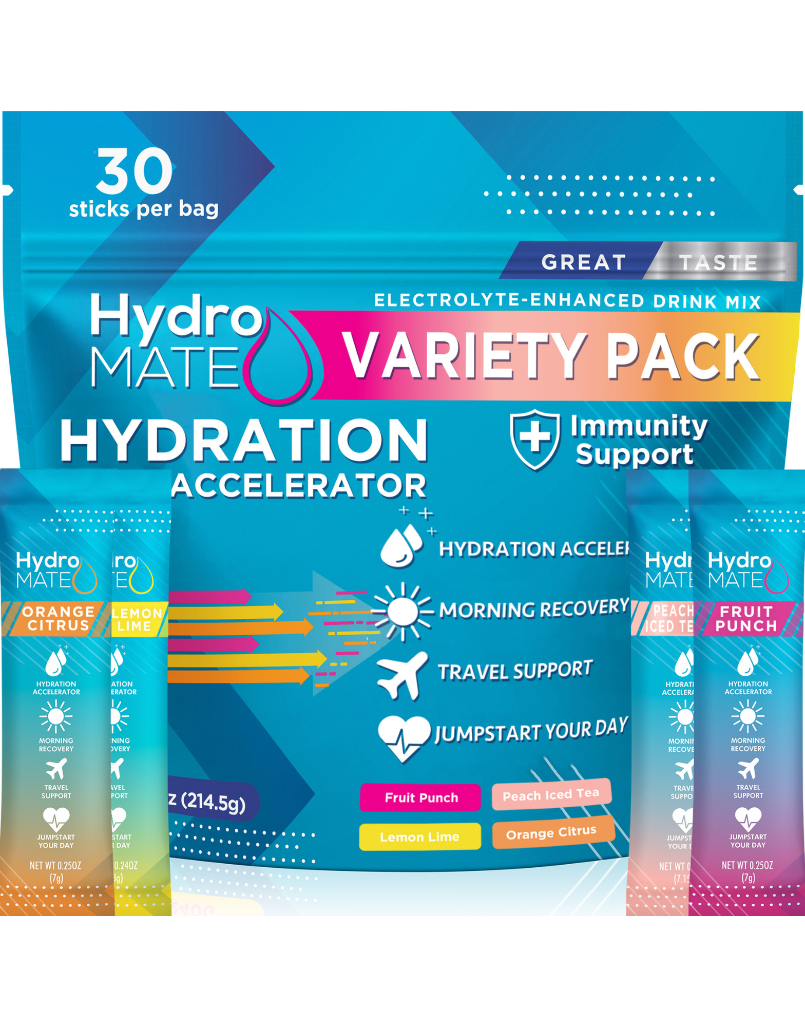 Hydroaid Hydration Electrolyte Drink Packets Variety Pack | HydroMATE