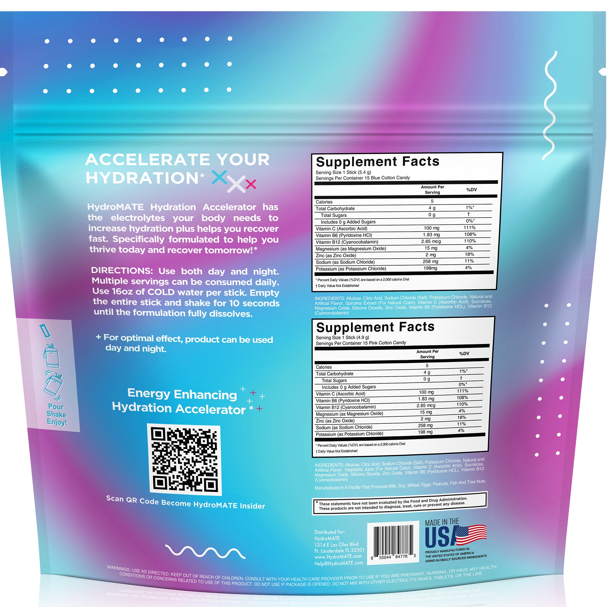 HydroMATE Sugar Free Electrolytes Cotton Candy Powder Packets