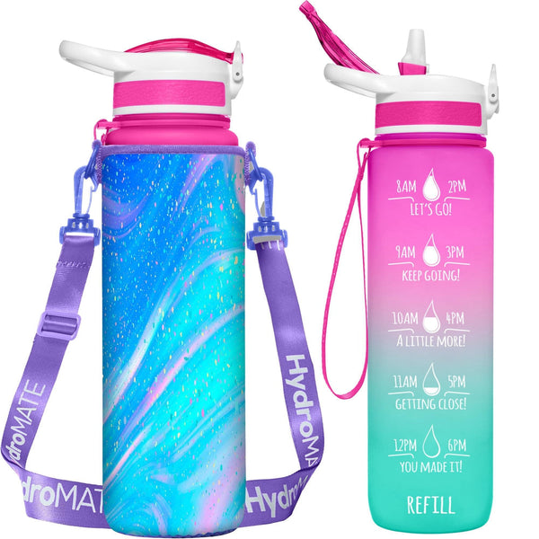 32 oz Water Bottle Bundle With Insulated Sleeve (Pink Mint Unicorn) -  HydroMate