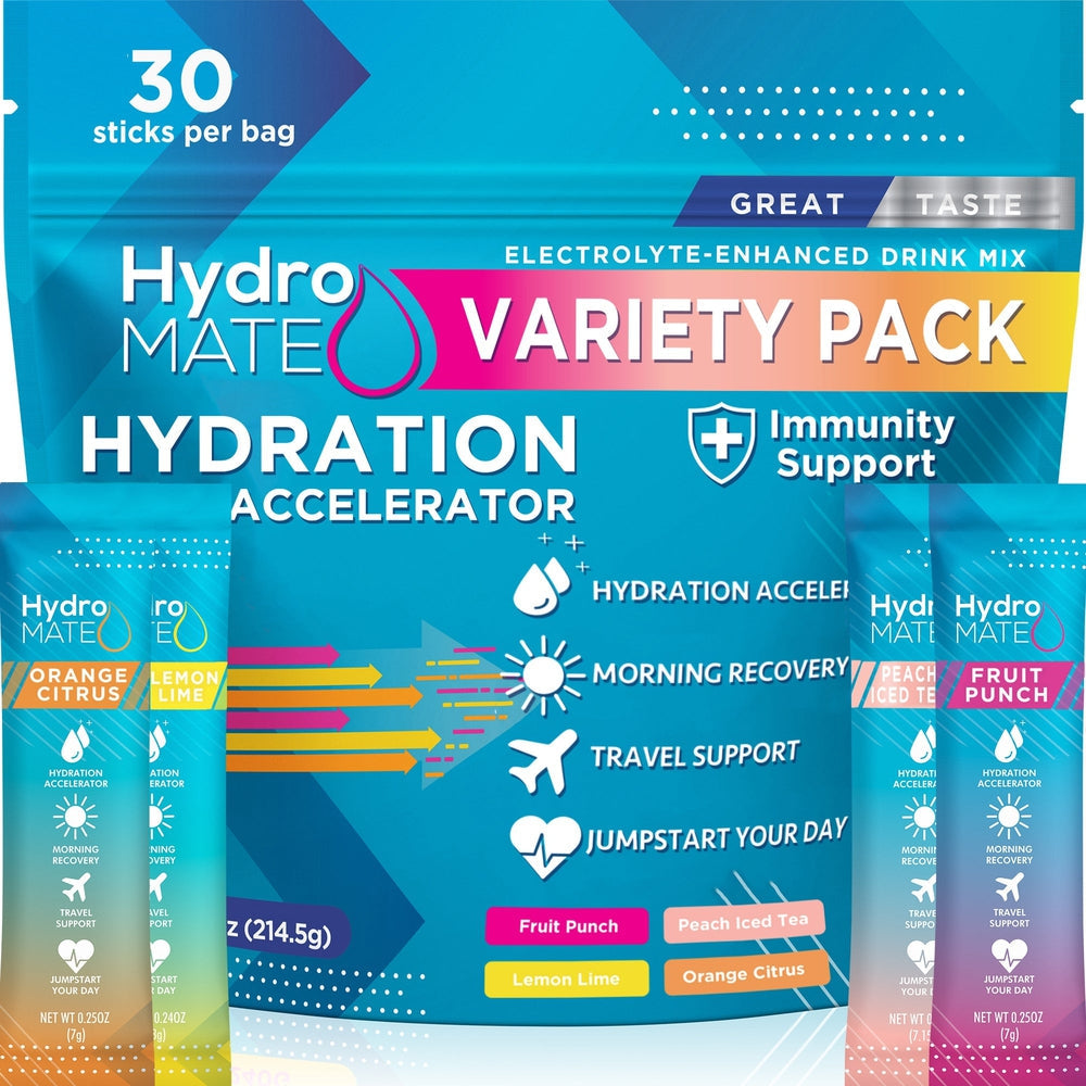 HydroMATE Electrolyte Powder Packs Hydration Accelerator Water Bottles