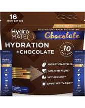 HydroMATE Motivational Time Marked Water Bottle HydroMATE Electrolytes Chocolate Powder 16 Sticks Limited Edition 