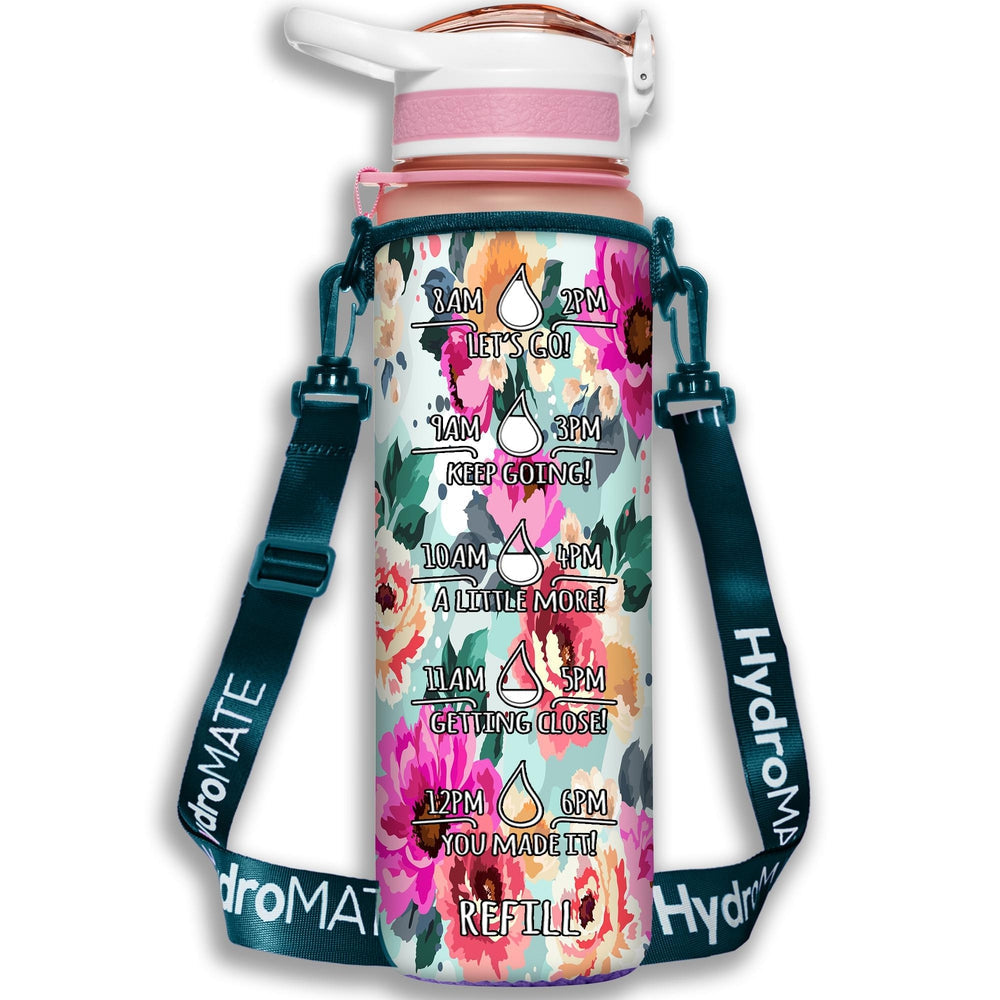 32 oz Water Bottle Bundle With Insulated Sleeve (Rose Gold Flower) -  HydroMate