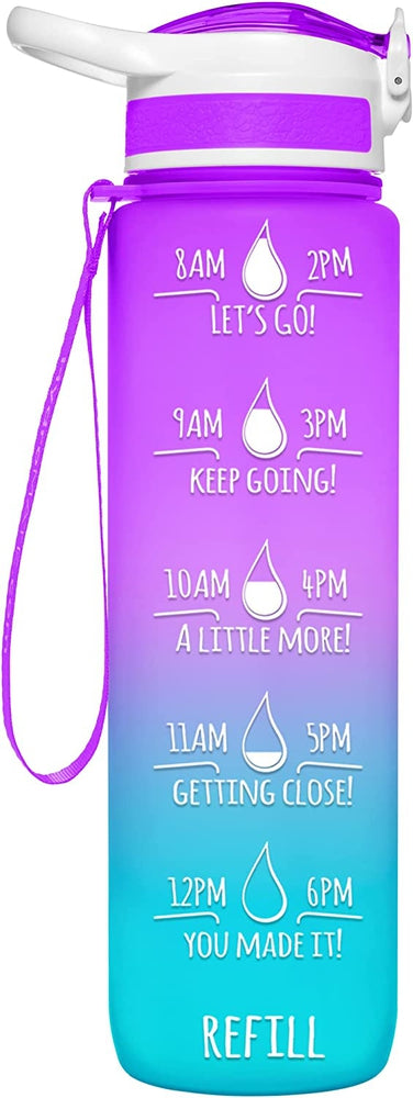 HydroMATE Motivational Time Marked Water Bottle 32 oz Straw Water Bottle with Times Purple Mint 32 Oz (1 Liter), Blue, Frost, MCF, ombre, Purple, Straw HydroMate 32 oz Water Bottle with Straw and Handle Frost Pink and Mint Motivational Liter Water Bottle with Time Markers to Drink More Water Daily BPA FREE Time Marked Motivational Measurements Drink More Water Bottle with Reminders to Live Infinitely Better Track Water Intake All Day Inspirational Encouraging 