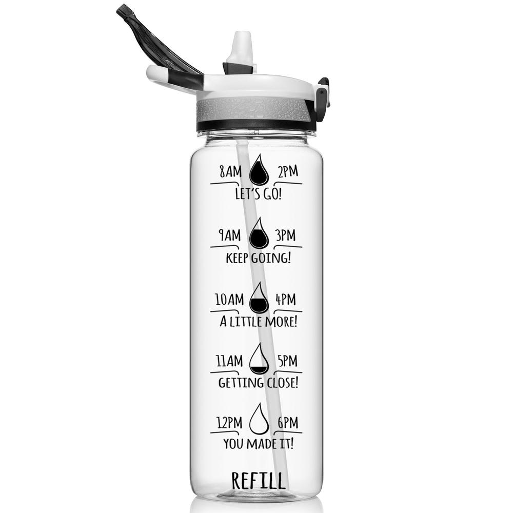 HydroMATE Liter Motivational Water Bottle Straw BPA-Free 32oz Black