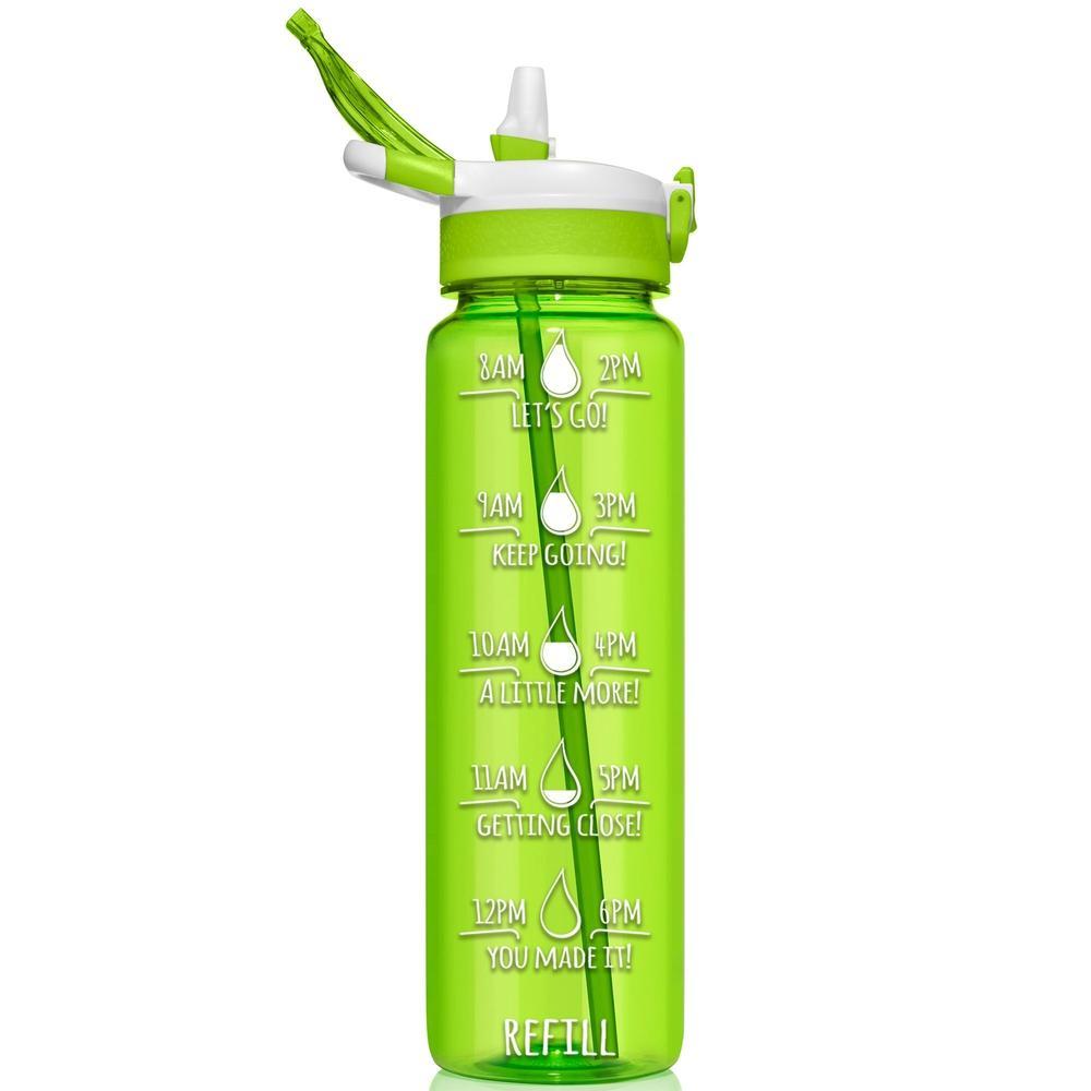 HydroMATE Motivational Time Marked Water Bottle 32 oz Water Bottle with Straw Green 32 Oz (1 Liter), Green, MCF, Straw HydroMATE Liter Motivational Water Bottle Straw BPA-FREE 32oz Neon Green HydroMate Time Marked Motivational Water Bottles. Drink more water bottle start to track your water intake daily with encouraging time markings. BPA-FREE Reusable Water Jugs and Water Bottles