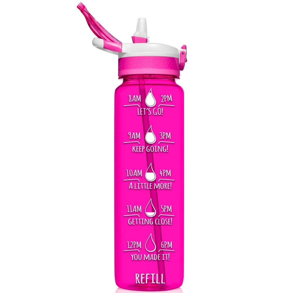 32 oz Water Bottle with Straw Pink