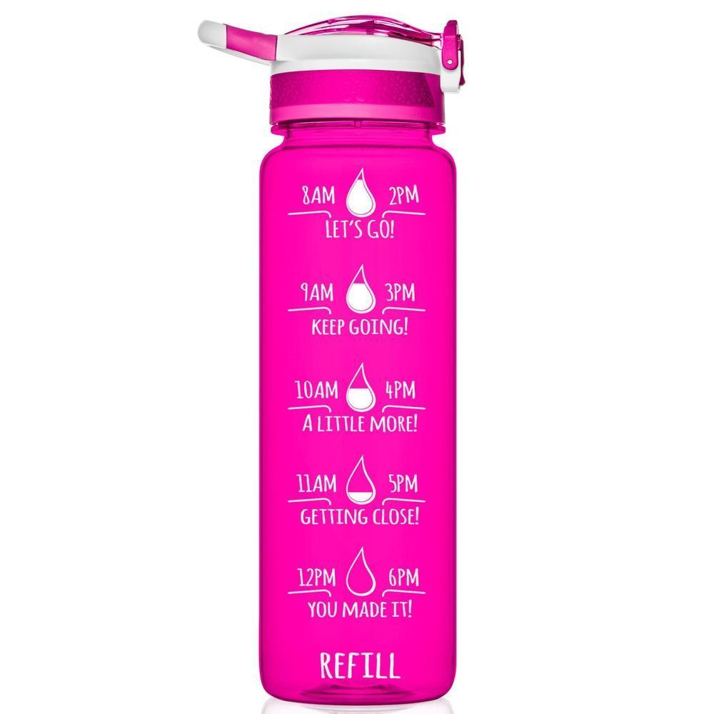 HydroMATE Motivational Time Marked Water Bottle 32 oz Water Bottle with Straw Pink 32 Oz (1 Liter), MCF, Pink, Straw HydroMATE Liter Motivational Water Bottle Straw BPA-FREE 32oz Neon Pink HydroMate Time Marked Motivational Water Bottles. Drink more water bottle start to track your water intake daily with encouraging time markings. BPA-FREE Reusable Water Jugs and Water Bottles