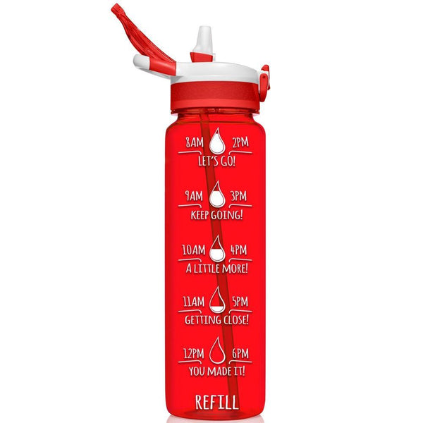 Motivational Ombre Flip Straw Water Bottle - Red