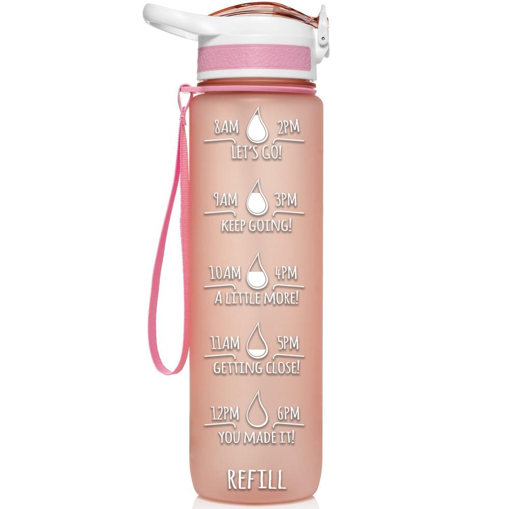Timed Water Bottle with Straw Sports 32oz - Rose Gold - Hydracy
