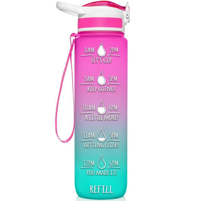 HydroMATE Motivational Time Marked Water Bottle 32 oz Water Bottle with Times Marked Pink Mint 32 Oz (1 Liter), Frost, MCF, ombre, Pink, Pink-Turquoise, Straw, Turquoise HydroMate 32 oz Water Bottle with Straw and Handle Frost Pink and Mint Motivational Liter Water Bottle with Time Markers to Drink More Water Daily BPA FREE Time Marked Motivational Measurements Drink More Water Bottle with Reminders to Live Infinitely Better Track Water Intake All Day Inspirational Encouraging 