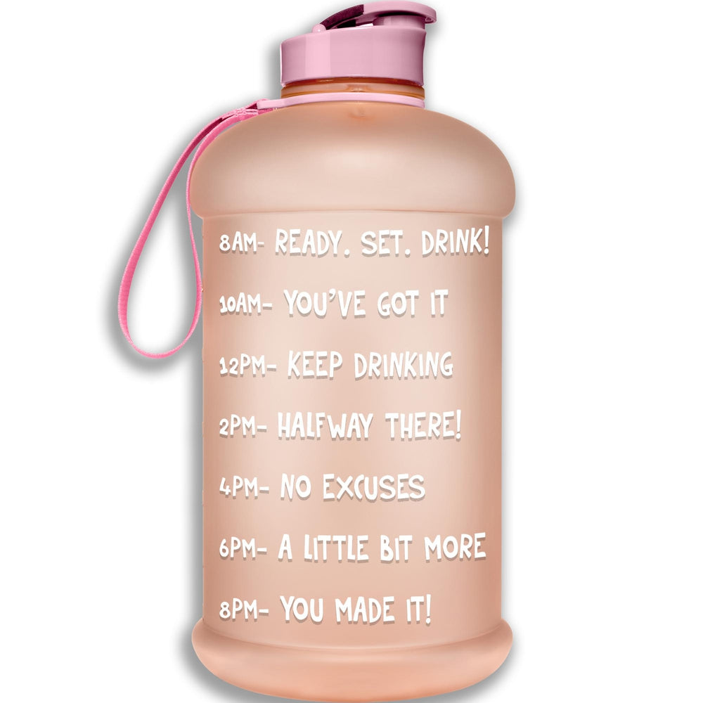 HydroMATE Motivational Time Marked Water Bottle 64 oz Rose Gold Water Bottle with Times 64oz, Flip Top, Frost, Half Gallon (64 Oz), MCF, Rose Gold HydroMATE Rose Gold Water Bottle with Times to Drink BPA Free Reusable Water Bottle with Measurements and Motivational Reminders to Help you Drink More Water Bottle Track Your Water Intake All Day with Hourly Time Marking and Encouraging Sayings Ready Set Drink with HydroMate Leakproof Reusable Water Bottle