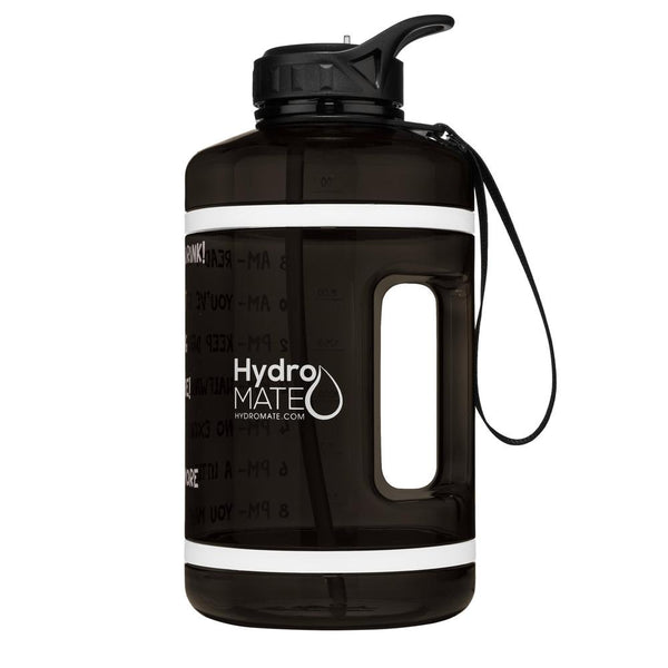 HydroMATE 64oz Half Gallon Time Marked Water Bottle with Straw Black -  HydroMate