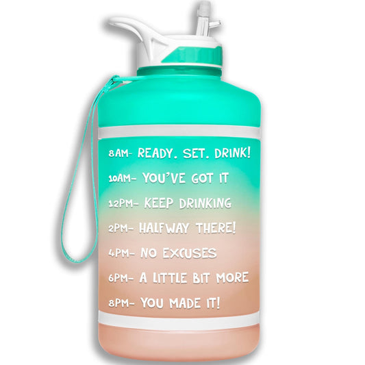 HydroMATE Motivational Time Marked Water Bottle 64 oz Water Bottle with Straw Mint Rose Gold Half Gallon (64 Oz), MCF, Mint, Mint-Rose Gold, ombre, Rose Gold, Straw 