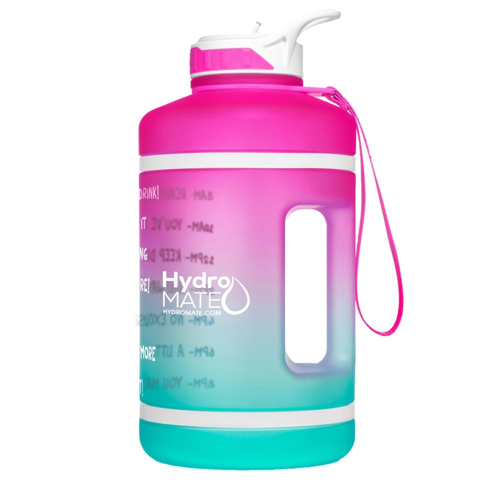 HydroMATE Motivational Time Marked Water Bottle 64 oz Water Bottle with Straw Pink Turquoise Frost, Half Gallon (64 Oz), MCF, ombre, Pink, Pink-Turquoise, Straw, Turquoise HydroMATE Half Gallon Motivational Water Bottle Straw BPA FREE Frost Turquoise and Pink HydroMate Time Marked Motivational Water Bottles Drink more water bottle start to track your water intake daily with encouraging time markings 64 oz Ombre Reusable Water Jugs and Water Bottles