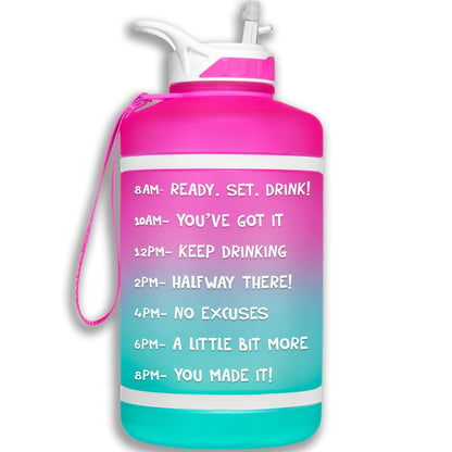 HydroMATE Motivational Time Marked Water Bottle 64 oz Water Bottle with Straw Pink Turquoise Frost, Half Gallon (64 Oz), MCF, ombre, Pink, Pink-Turquoise, Straw, Turquoise HydroMATE Half Gallon Motivational Water Bottle Straw BPA FREE Frost Turquoise and Pink HydroMate Time Marked Motivational Water Bottles Drink more water bottle start to track your water intake daily with encouraging time markings 64 oz Ombre Reusable Water Jugs and Water Bottles