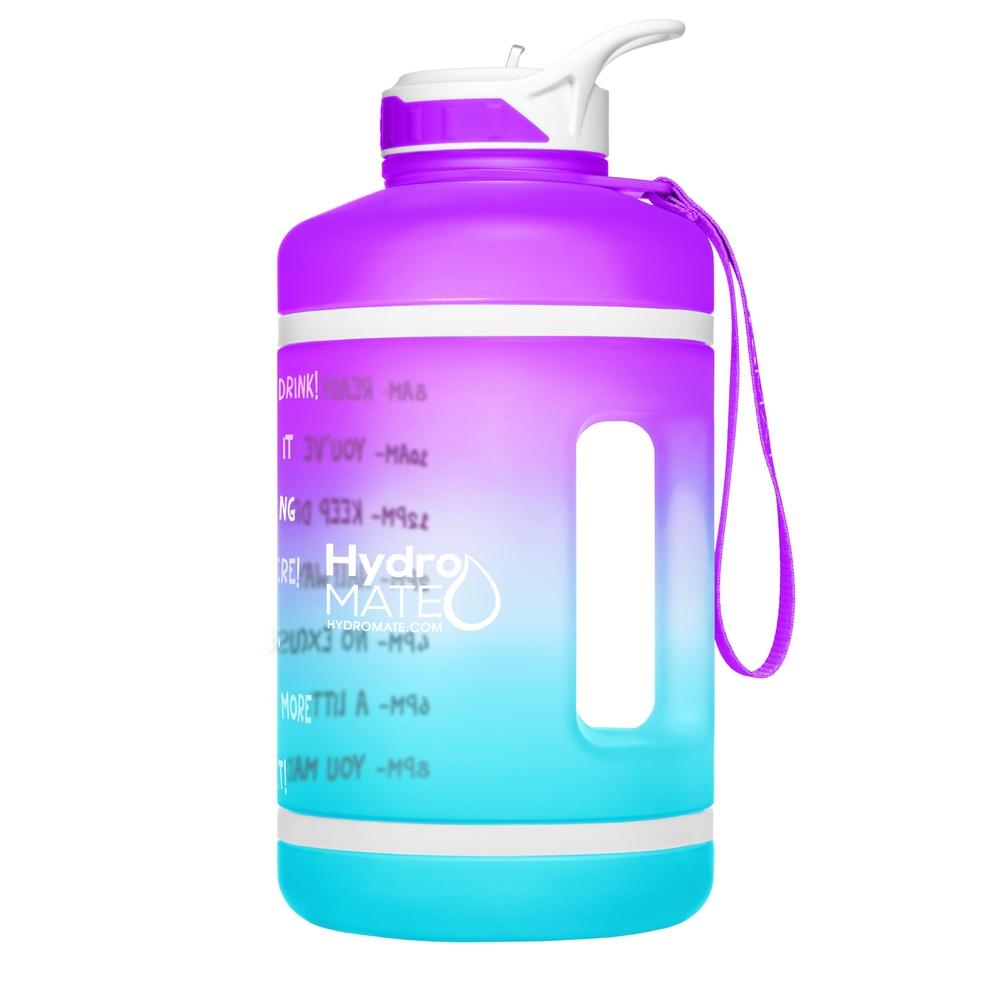 HydroMATE Motivational Time Marked Water Bottle 64 oz Water Bottle with Straw Purple Aqua 64oz, Blue, Frost, Half Gallon (64 Oz), MCF, ombre, Purple, Straw HydroMATE Half Gallon Motivational Water Bottle with Times to Drink Frost Purple Aqua Time Marked BPA Free Water Bottle with Straw Drink more water bottle start to track your water intake daily with encouraging time markings 64 oz Ombre Reusable Water Jugs and Water Bottles