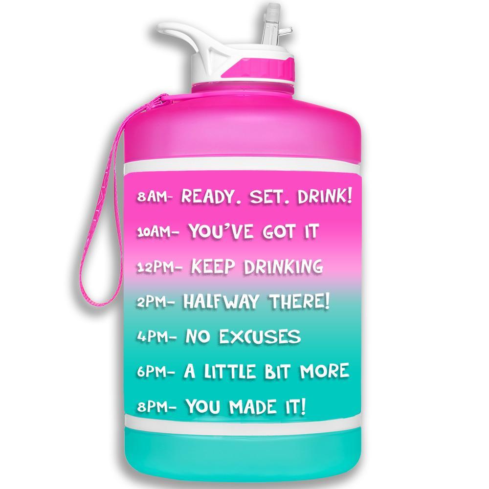 HydroMATE Motivational Time Marked Water Bottle Gallon Straw Water Bottle with Times Pink Aqua 1 Gallon (128 Oz), Frost, MCF, ombre, Pink, Pink-Turquoise, Straw, Turquoise HydroMATE Water Bottle with Straw and Handle Ombre Pink Turquoise BPA Free Reusable Water Jug with Time Measurements and Hourly Reminders to Drink More Water Bottle Track Your Water Intake All Day with Hourly Time Marking and Encouraging Sayings Ready Set Drink with HydroMate Leakproof Reusable Water Bottle