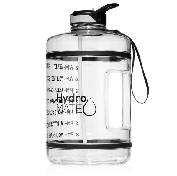 HydroMATE 64 oz Half Gallon Motivational Water Bottle with Straw and 04-CLEAR