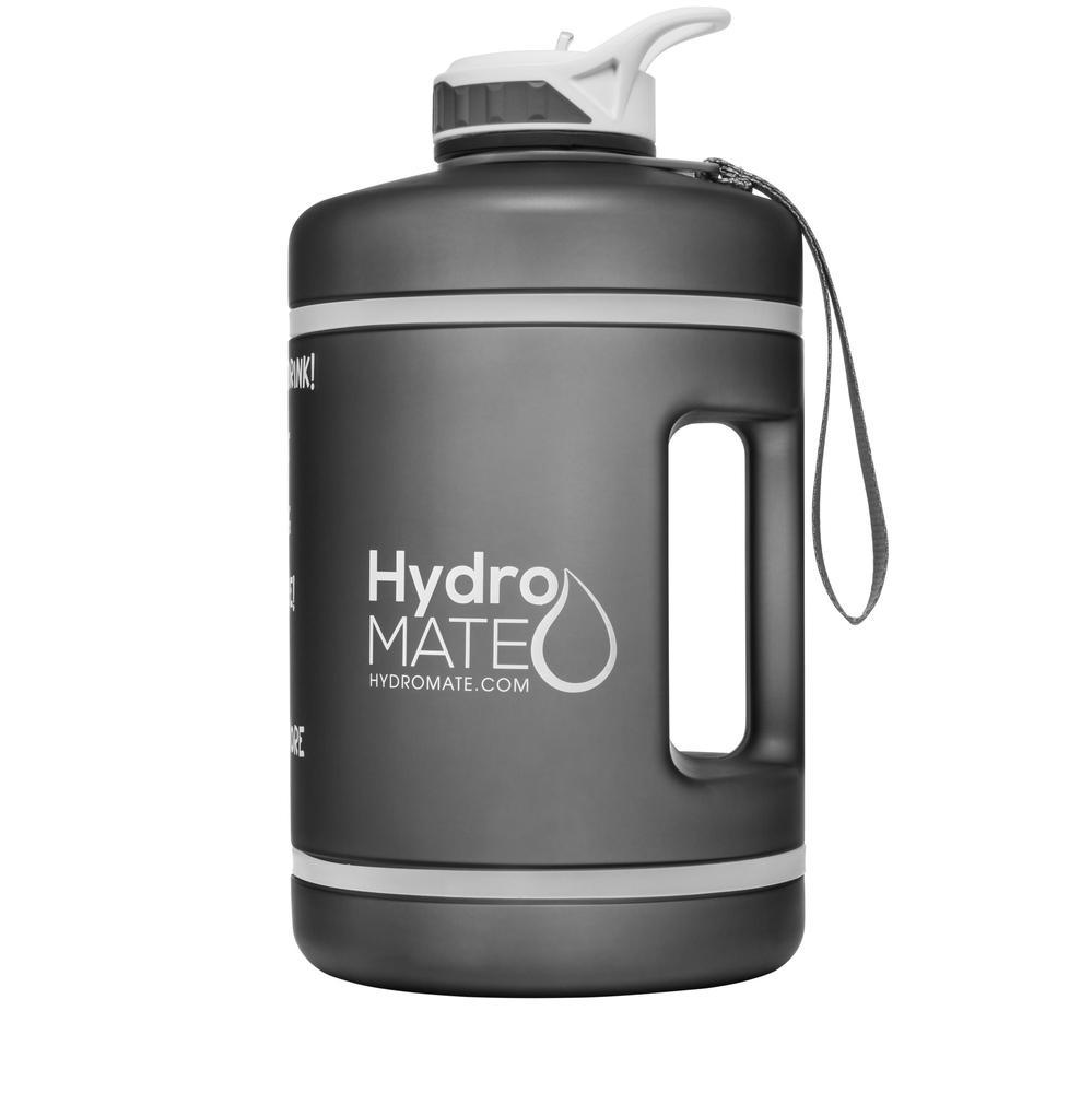 HydroMATE Motivational Time Marked Water Bottle Gallon Water Bottle with Straw Gray 1 Gallon (128 Oz), Black, gray, MCF, New, Straw HydroMATE 1 Gallon Water Bottle with Straw and Handle Motivational Water Jug with Times BPA-FREE Frost Grey HydroMate Time Marked Motivational Water Bottles. Drink more water bottle start to track your daily water intake with encouraging time markings. BPA FREE Reusable Water Jugs and Water Bottles