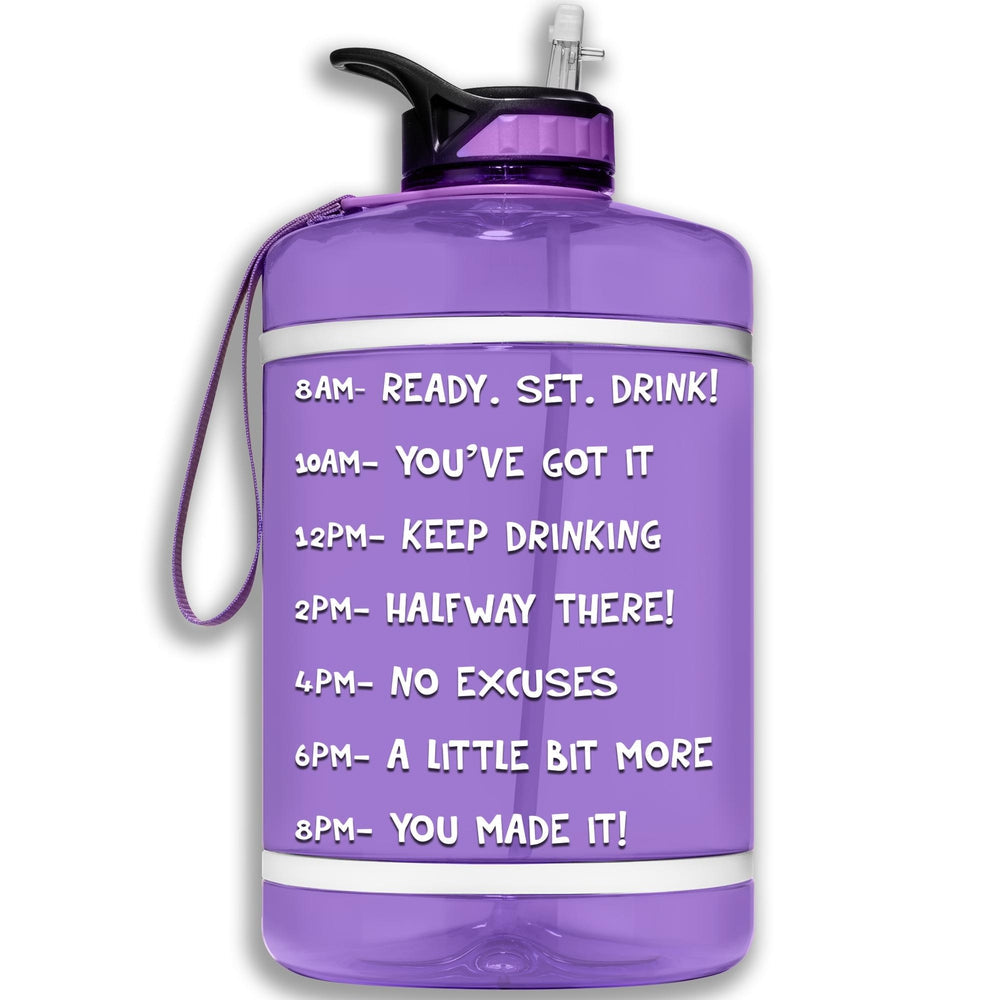 HydroMATE Gallon Motivational Water Bottle with Time Marker with Straw and Handle Large Reusable BPA Free Leak Proof Jug Times Marked to Drink More
