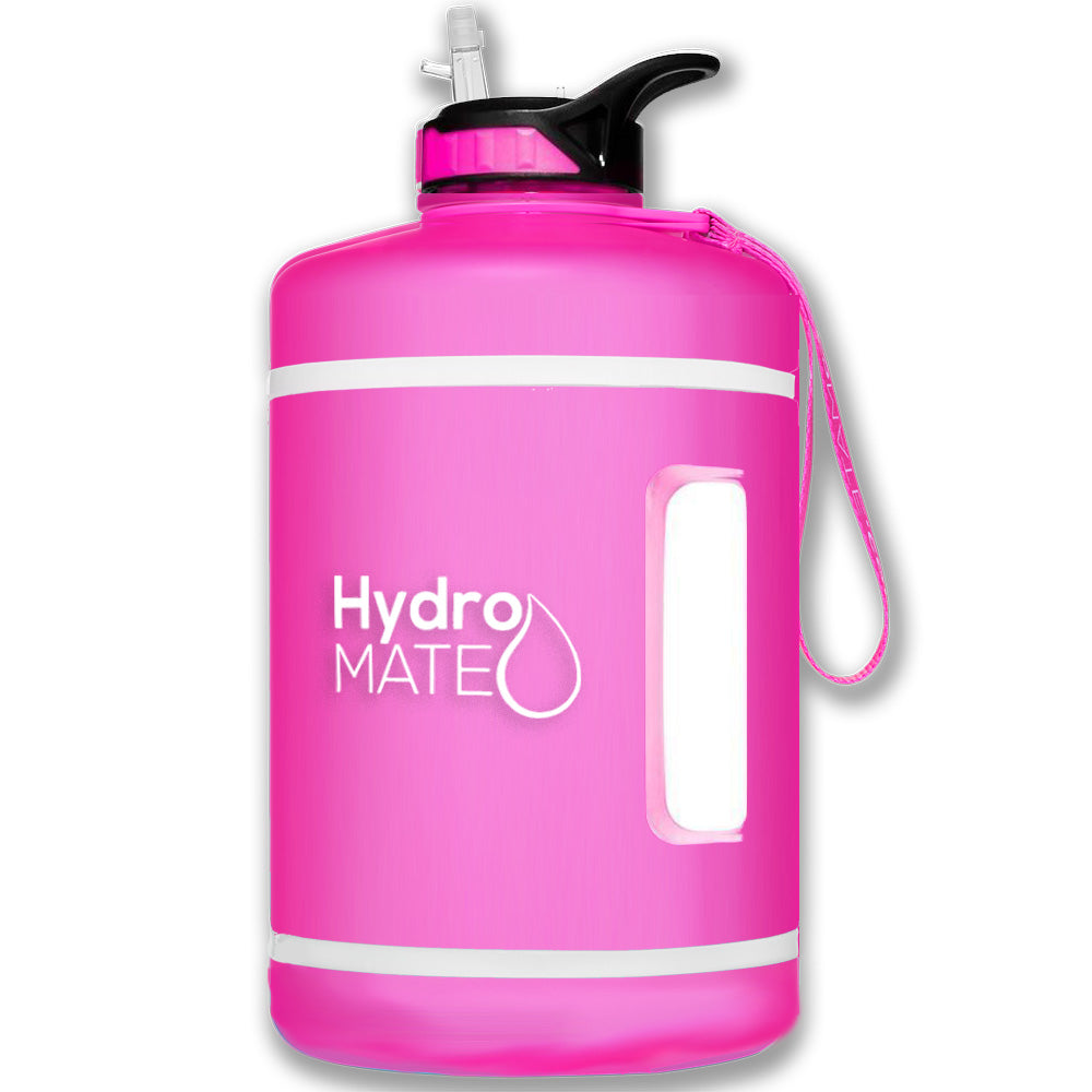 HydroMATE 32 oz Water Bottle with Time Markings Straw Lid Pink Aqua