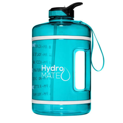 HydroMATE Motivational Time Marked Water Bottle Gallon Water Bottle with Straw Turquoise 1 Gallon (128 Oz), MCF, New, Straw, Turquoise HydroMATE Water Bottle with Straw and Handle Aqua Teal Blue Motivational BPA Free Reusable Water Bottle with Time Measurements and Motivational Reminders to Help you Drink More Water Bottle Track Your Water Intake All Day with Hourly Time Marking and Encouraging Sayings Ready Set Drink with HydroMate Leakproof Reusable Water Bottle