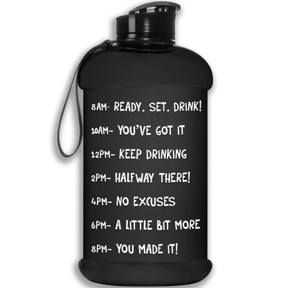 HydroMATE Motivational Time Marked Water Bottle Half Gallon Water Bottle with Times Black 64oz, Black, Flip Top, Half Gallon (64 Oz), MCF HydroMATE Half Gallon Motivational Water Bottle 64oz Black HydroMate Time Marked Motivational Water Bottles. Drink more water bottle start to track your water intake daily with encouraging time markings. BPA-FREE Reusable Water Jugs and Water Bottles