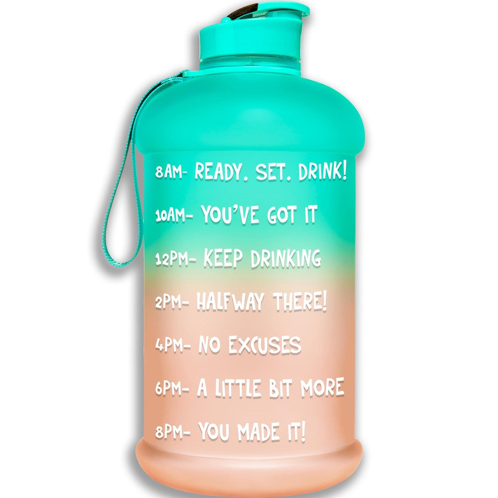 HydroMATE Half Gallon Water Bottle with Time Markings Mint Rose Gold