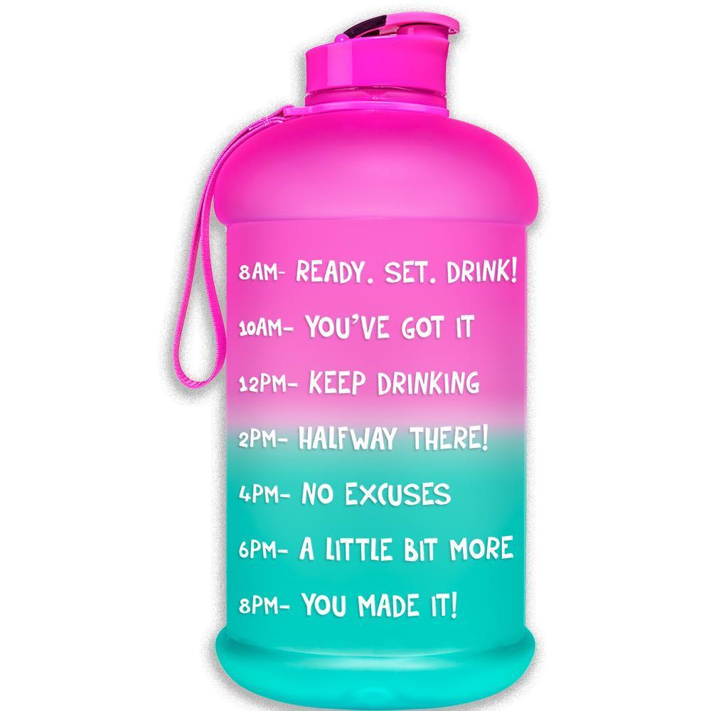 HydroMATE Motivational Time Marked Water Bottle Half Gallon Water Bottle with Times Pink Turquoise 64oz, Flip Top, Frost, Half Gallon (64 Oz), MCF, ombre, Pink, Pink-Turquoise, Turquoise HydroMATE Half Gallon Motivational Water Bottle 64 oz Frost Turquoise and Pink HydroMate Time Marked Motivational Water Bottles. Drink more water bottle start to track your water intake daily with encouraging time markings. BPA FREE Reusable Water Jugs and Water Bottles