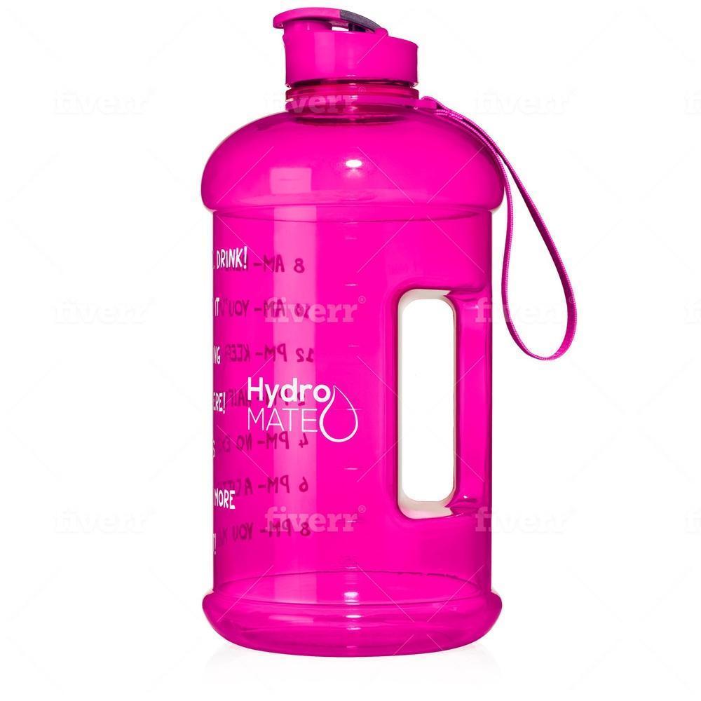 HydroMATE Motivational Time Marked Water Bottle Half Gallon Water Bottle with Times Pink 64oz, Flip Top, Half Gallon (64 Oz), MCF, Pink HydroMATE Half Gallon Motivational Water Bottle BPA-FREE 64oz Pink HydroMate Time Marked Motivational Water Bottles. Drink more water bottle start to track your water intake daily with encouraging time markings. BPA-FREE Reusable Water Jugs and Water Bottles