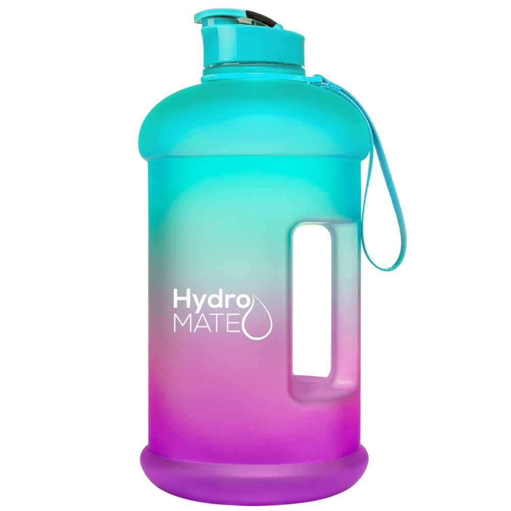 HydroMATE Motivational Time Marked Water Bottle Half Gallon Water Bottle with Times Teal Purple 64oz, Flip Top, Frost, Half Gallon (64 Oz), MCF, ombre, Purple, Turquoise, Turquoise-Purple HydroMATE Ombre Water Bottle with Times to Drink Purple Aqua BPA Free Reusable Water Bottle with Measurements and Motivational Reminders to Help you Drink More Water Bottle Track Your Water Intake All Day with Hourly Time Marking and Encouraging Sayings Ready Set Drink with HydroMate Leakproof Reusable Water Bottle