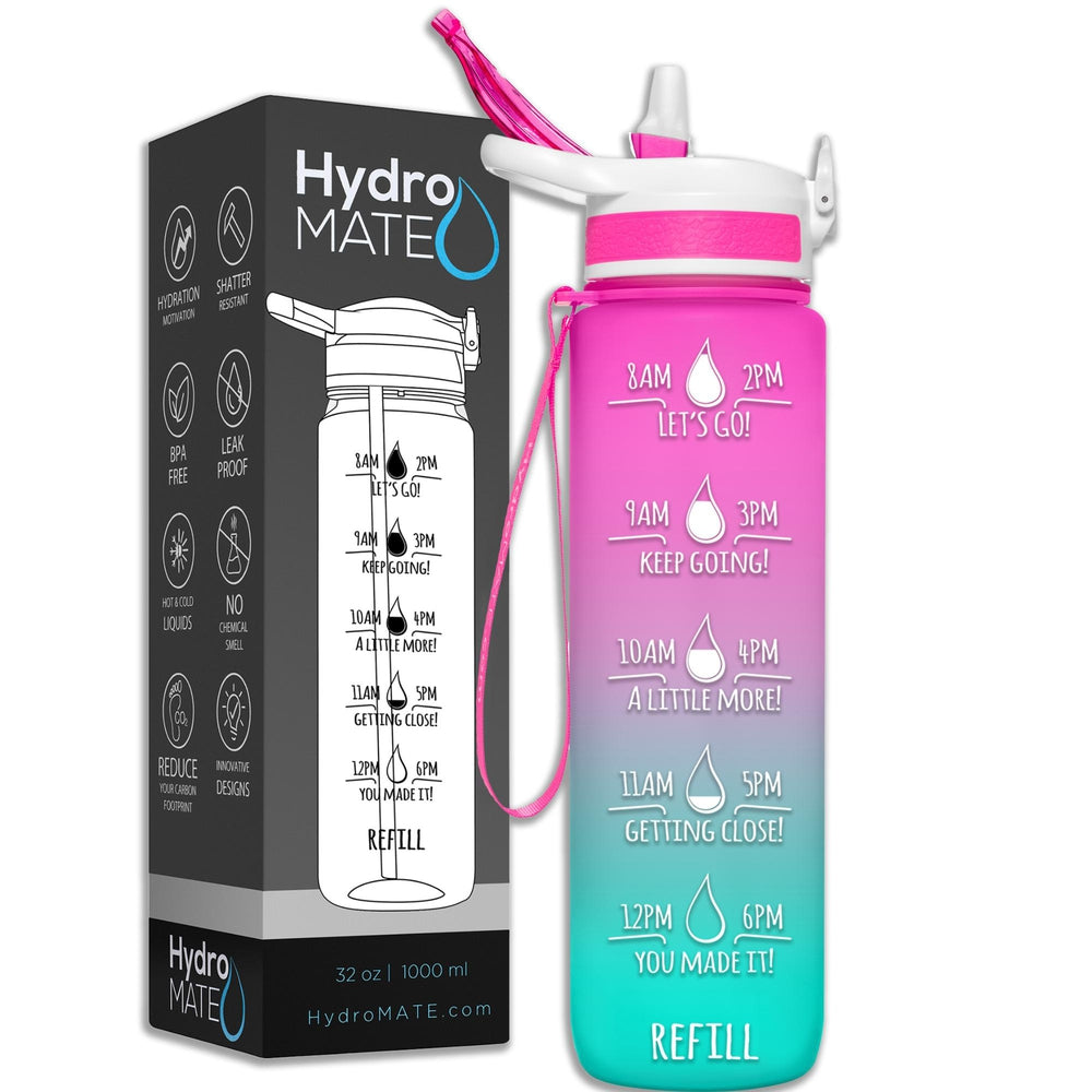 HydroMATE Motivational Time Marked Water Bottle HydroMATE Pink 32 oz Insulated Water Bottle Sleeve Brush Bundle Bundle 